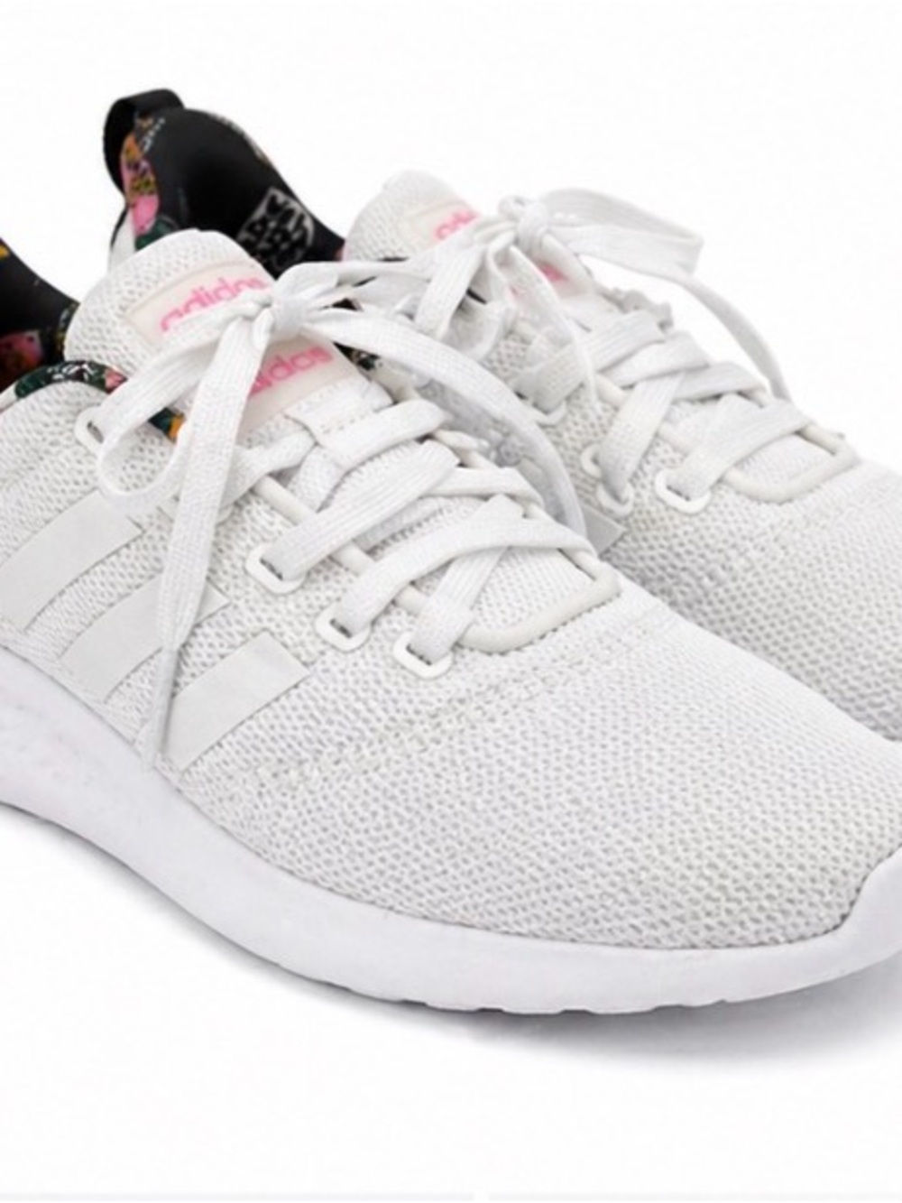 adidas White Knit Sneakers with Pink Logo Accents